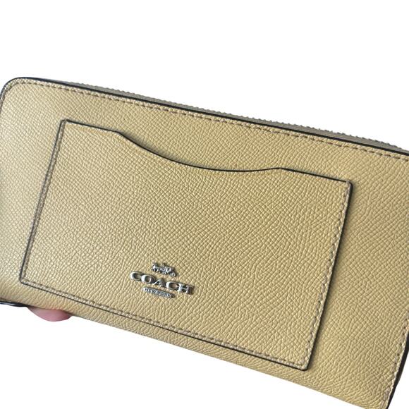 Coach Zip Around Wallet Yellow Pebbled Leather Clutch Minimalist Everyday Chic - Picture 1 of 6